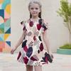 Girls Round Neck Flutter Sleeve A Line Flared Hem Printed Dress
