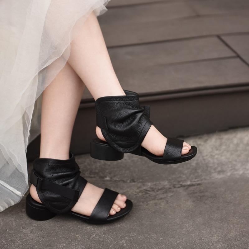 Fashion 2025 New Summer Open Toe Women's Sandals Round Toe Buckle Strap Med Heel Ankle Boots Women for Fashion Daily Casual Sandals