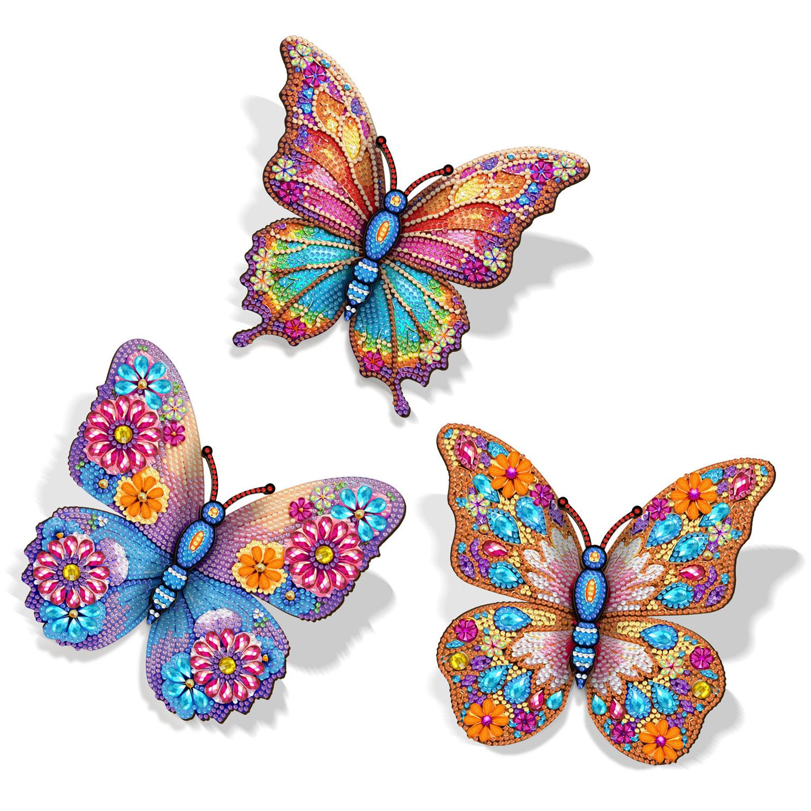 

3Pcs DIY Butterfly 3D Crystal Art Rhinestones Painting Decoration for Adults/Beginners Gift Idea Home Decor 18x18cm рожевий