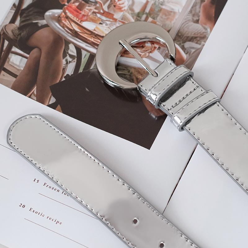 American style sexy girl bright surface moon belt female minority personality simple decoration belt ins advanced sense versatil