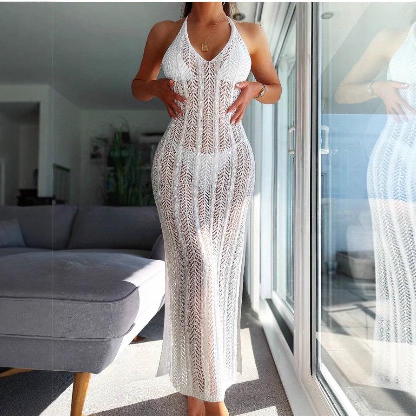 Sheer Halter Neck Backless Beach Dress - Slimming and Sleeveless