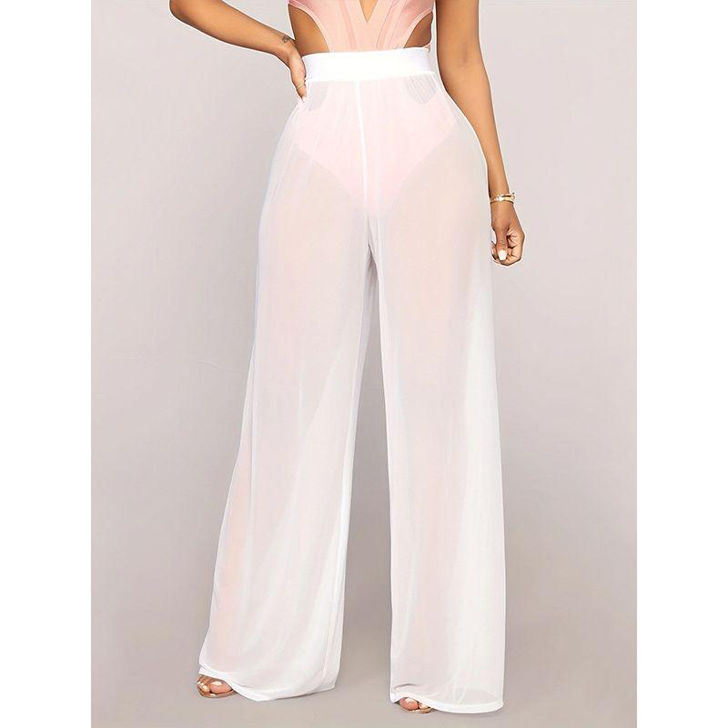 Sexy Solid Color Mesh Wide Leg Pants Sexy Pure Color Mesh Wide Leg Pants
