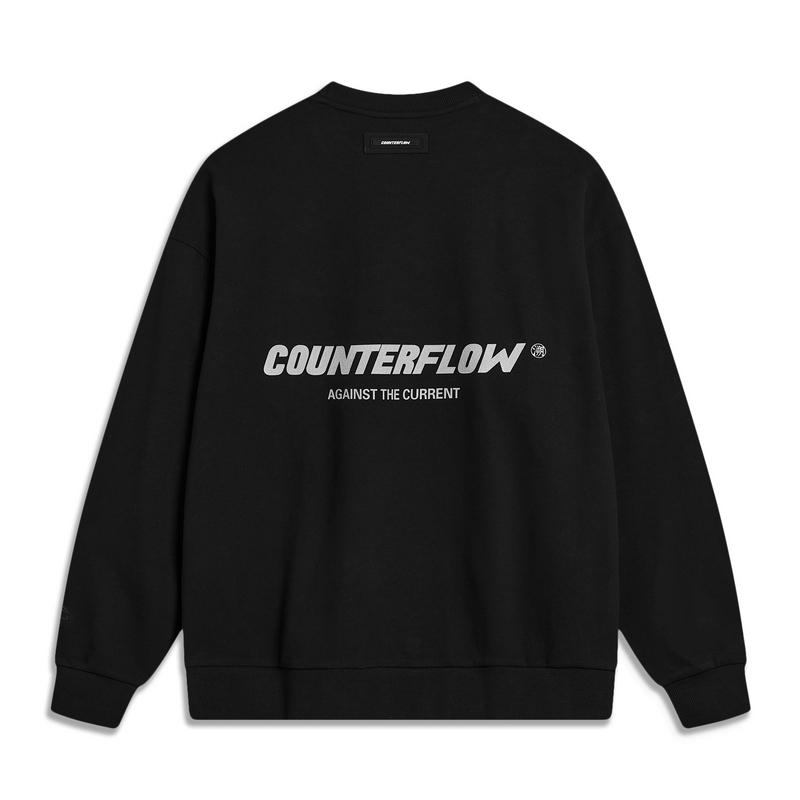 Li Ning CF Series Letter Print Casual Loose Pullover Fleece Warm Sweatshirt Unisex Sweatshirt Black AWDUF97-1