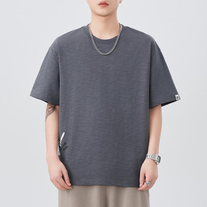 Summer Embroidered Short-sleeved T-shirt for Men Loose Round Neck Five-point Sleeve T-shirt Versatile Rest Simple