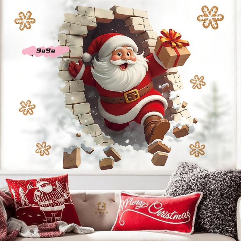 S-1Pc Santa Claus Wall Decal - Removable Christmas Sticker, Suitable For Living Room And Home Decor,Easy To Install Room Decor