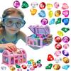 Children's Water Play Treasure Chest Toy Set with Assorted Gem Shapes for Summer Pool Diving Games Suitable for Outdoor and Indoor Use