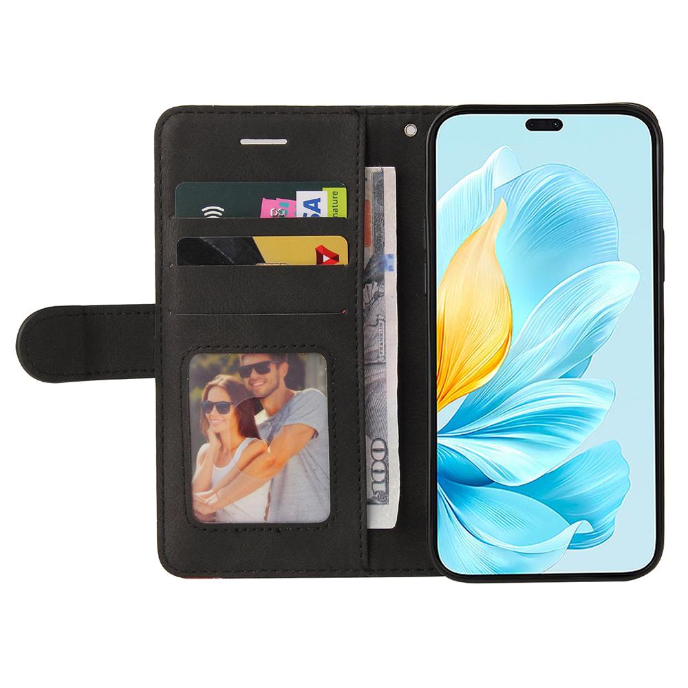 

For Honor 200 Lite Leather Case Wallet Stand Color Splicing Phone Cover Black