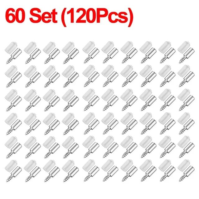 60pcs Self-Tapping Screws Cabinet Laminate Shelf Support Pegs with Non-Slip Sleeve Shelves Kitchen Glass Furniture Closet Shelf Pins