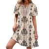 Damenkleid mit kurzen Ärmeln, lockerem Schnitt, knielang, mit geometrischem Print und besticktem Ausschnitt für den lässigen Alltagsgebrauch