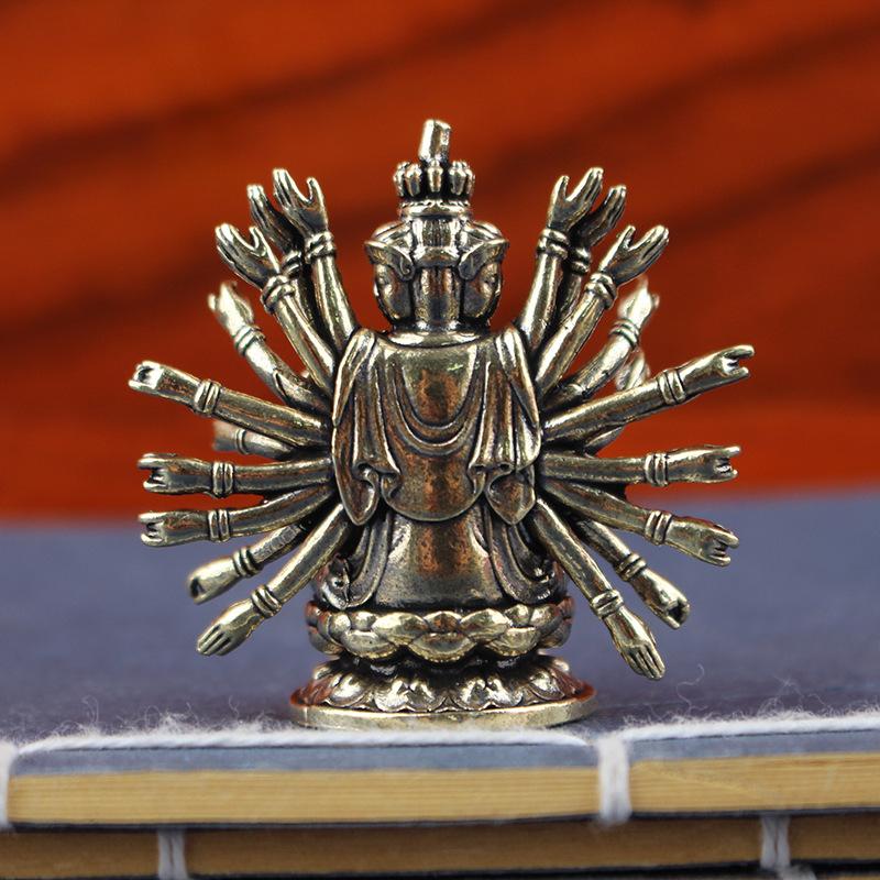 Brass Statue of Cundi Buddha, Guanyin Handmade Solid Cast Altar Statue for Home Temple Decor, Buddhist Gift