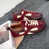 Fashion Women's Sneakers Thin-soled Designer Shoes New Wine Red Retro Cow Leather Splicing Design Walking Shoes Skeleton Correction 40