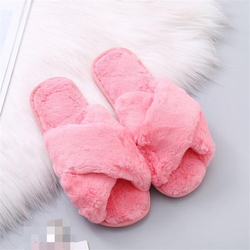 Weiche und bequeme Damen-Fell-Sandalen Offene Zehenpartie Pelz-Schieber Hellrosa