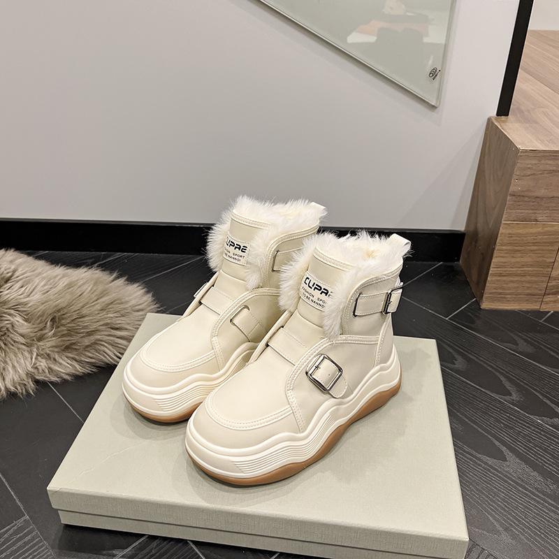 

Женские зимние ботинки из натуральной кожи 2022 года — большой размер, плюс бархат, хлопковые ботинки в стиле Мартин 35 покинуть белый