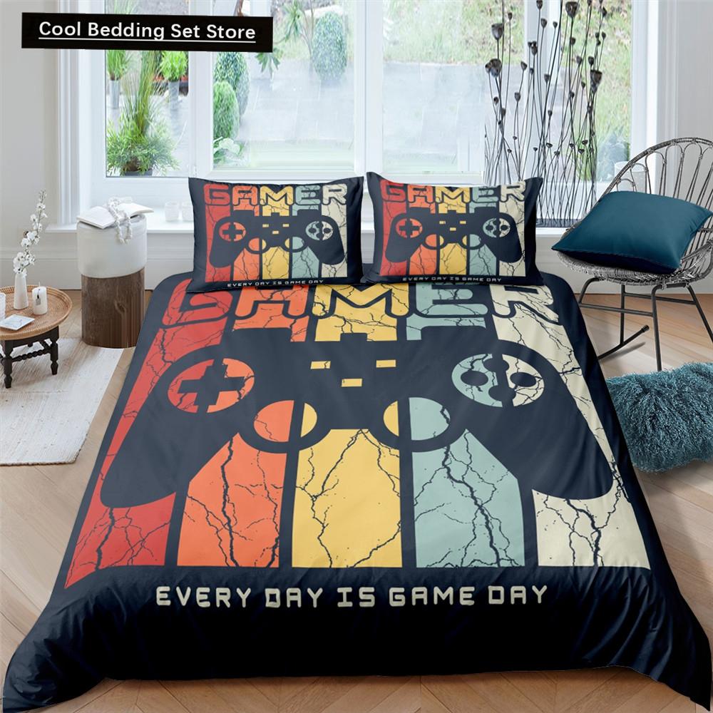 

2/3 Pcs Gamer Duvet Cover Queen King Kids Boys Girls Colorful Bedding Set Game Quilt Cover Gamepad Polyester Comforter Cover EU Single(135*200cm)3pcs