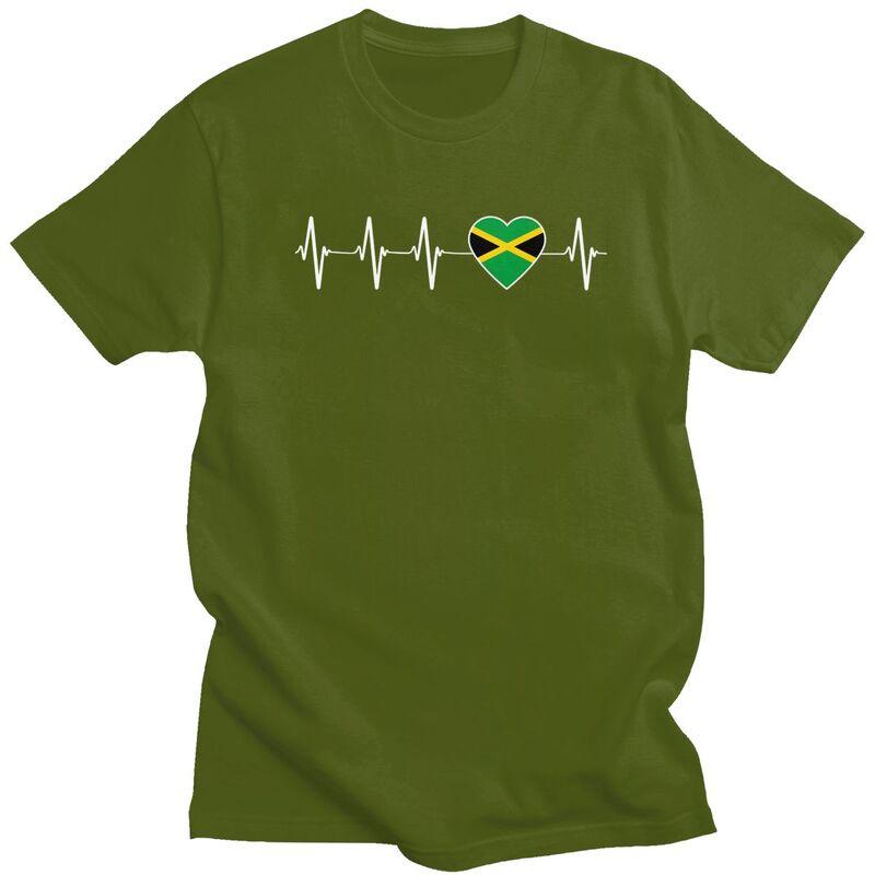 Custom Cool Jamaican Heartbeat Jamaica Flag T Shirt Men Short Sleeves Pure Cotton Tshirt Casual Tee Tops Streetwear Tshirts