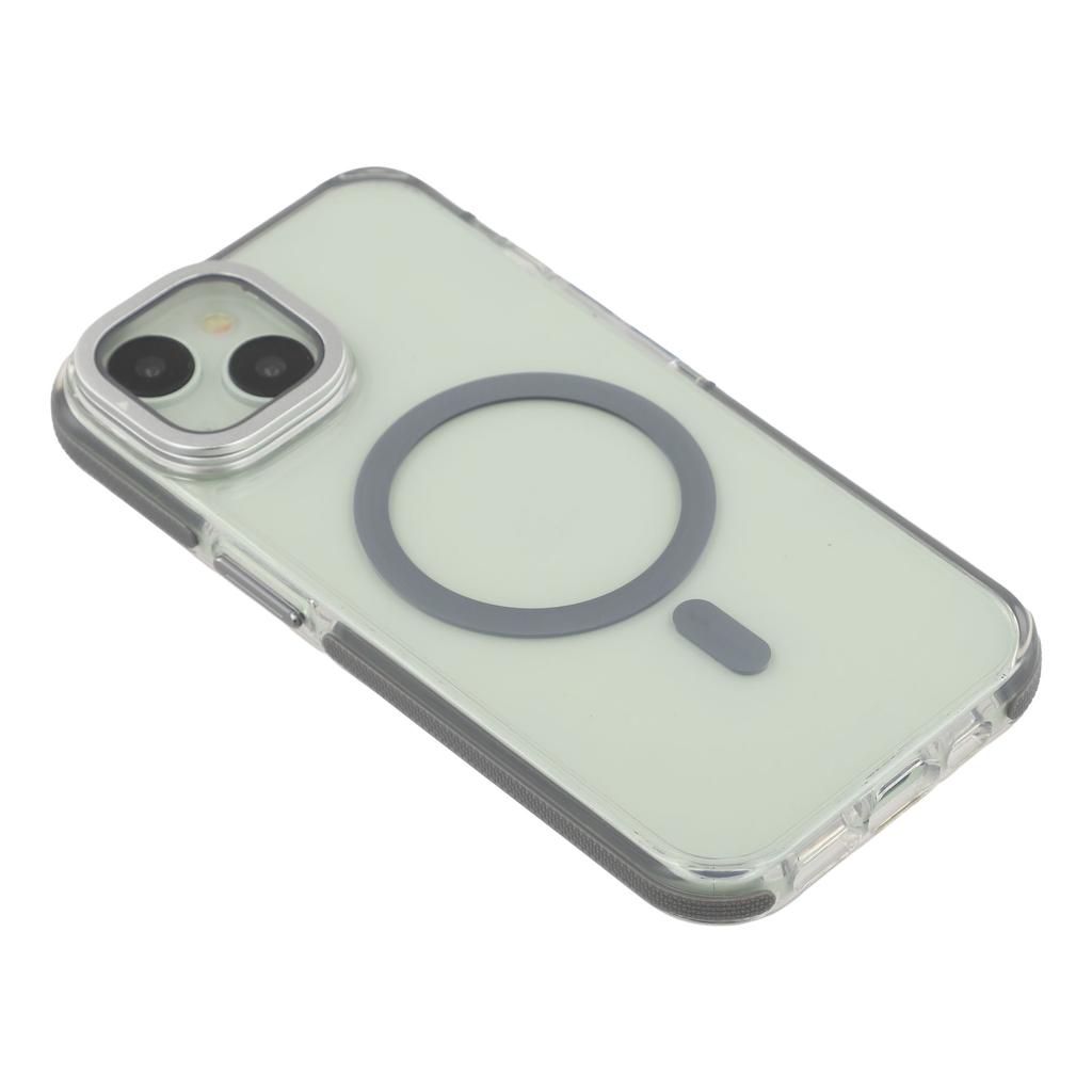 For iPhone 15 Plus Magnetic Case TPU Acrylic Clear Phone Back Cover with Lens Protector Kickstand