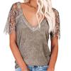 Women's Casual Loose Short Sleeve V-Neck Feather Lace Lace Sleeve Top Blouse