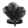 Women's Black Hair Accessories Beaded Sequin Hair Band 1920s Retro Gatsby Single Party Ladies Headwear Dress UP Feather Headband