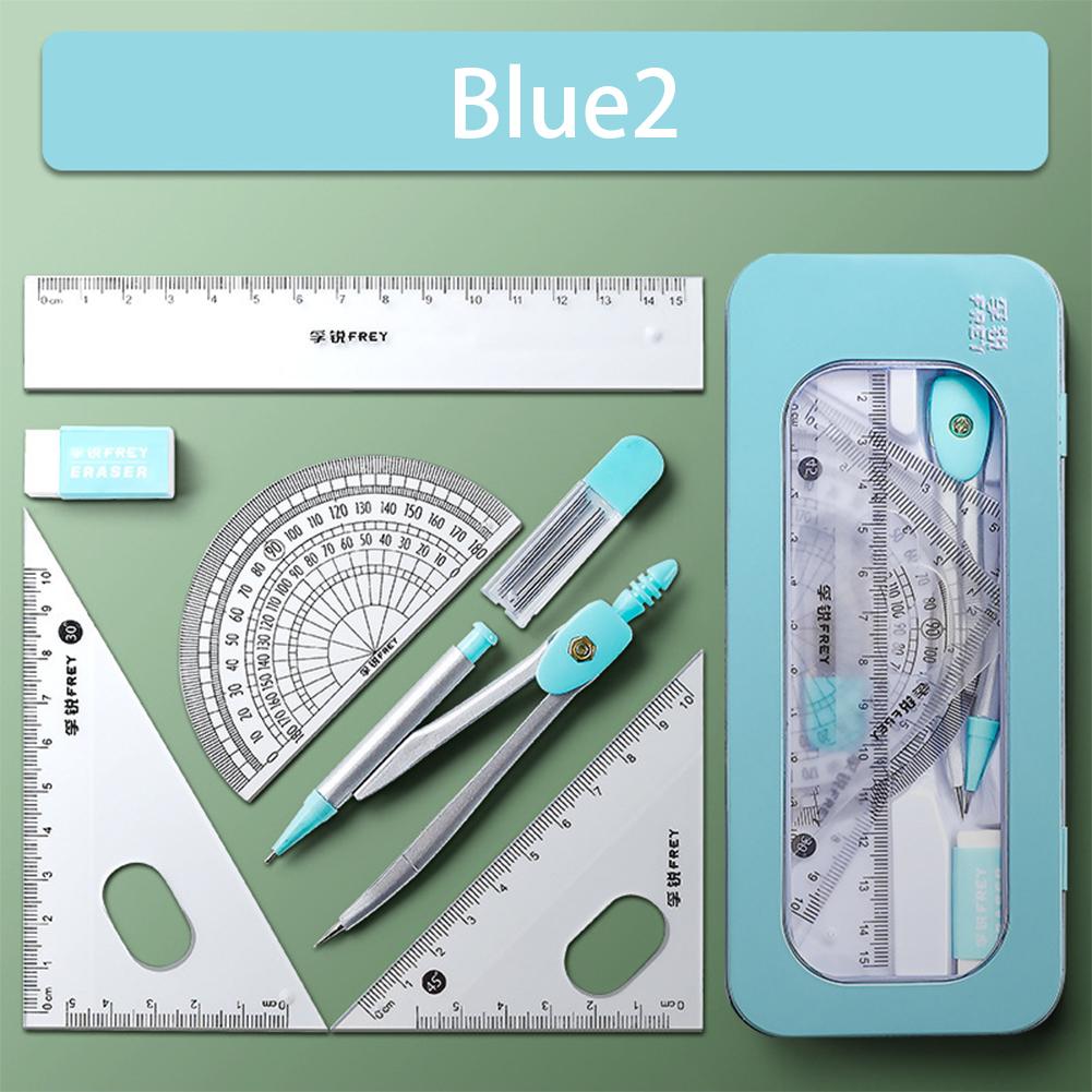 Set di 7 Strumenti Geometrici Matematici per Disegno Bussola Multifunzione Squadretta Righello Gomma