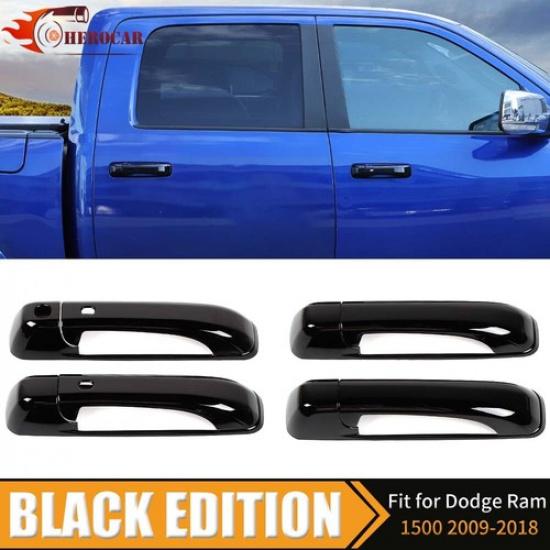For 2009-17 2018 Dodge Ram 4 Door Handle COVERS GLOSS BLACK W/ KH W/ 2 SMTKH