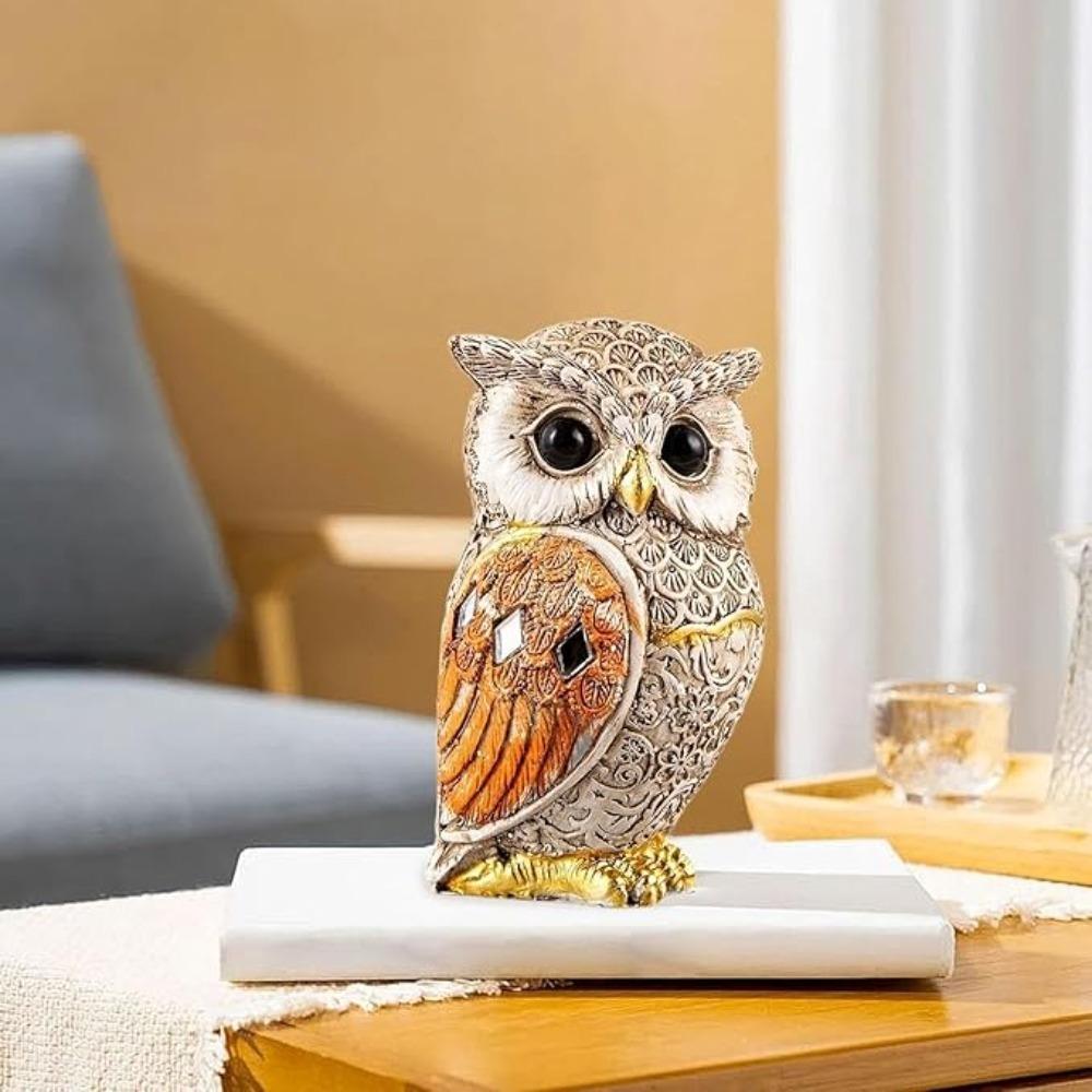 1/2PCS Owl Statue Resin Owl Ornaments Animal Sculpture Resin Bird Statue Holiday Desktop Ornaments for Living Room Home Office B