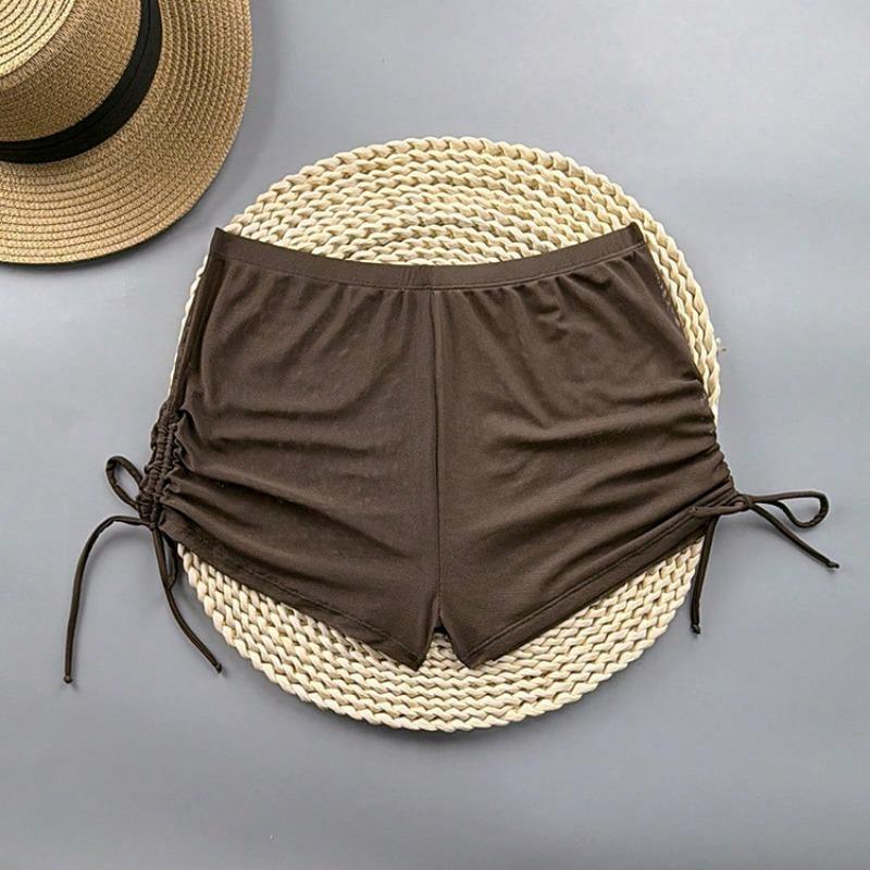 Women Solid Color Tie Side Bikini Swim Shorts