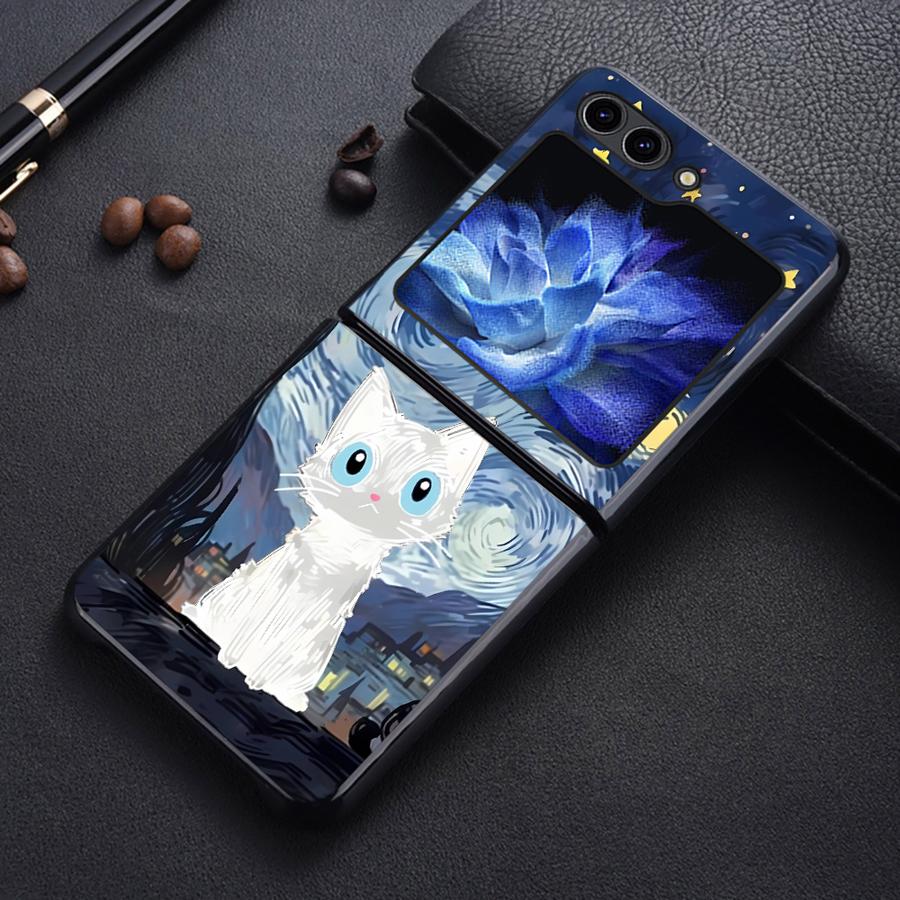

Задняя крышка чехол Funda для Samsung Galaxy Flip3 Flip6 Flip5 Flip4 Z Flip 7 6 5 4 3 Flip7 FE Милый Кот Арт Galaxy Z Flip7