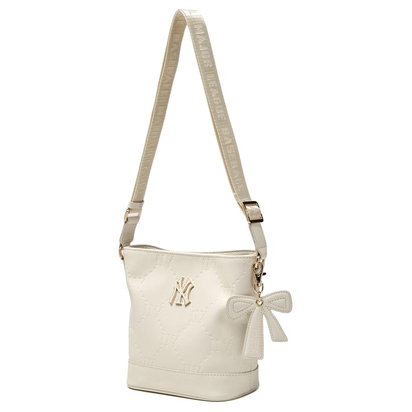 MLB Brand Logo Dark Pattern Fashion Faux Leather Bucket Bag Kids Bags White 7ACRM066N-50CRS