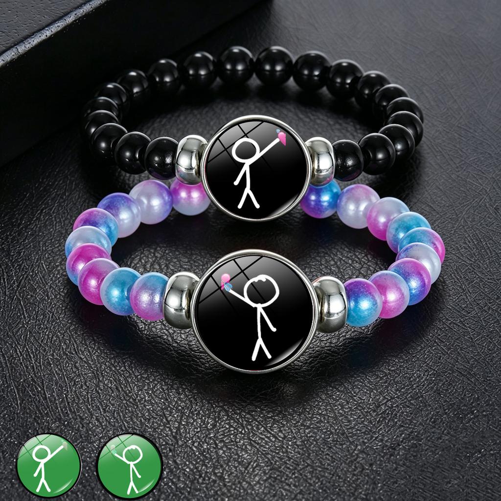 1Pc Glow In Dark Sun Moon Lover Couple Bracelet, Handmade Beaded Braided Unisex