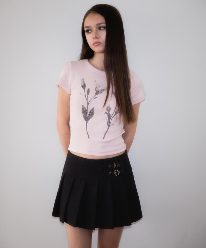 ROSEFRANTZ Floral Sketch Graphic T-Shirt [Pink]
