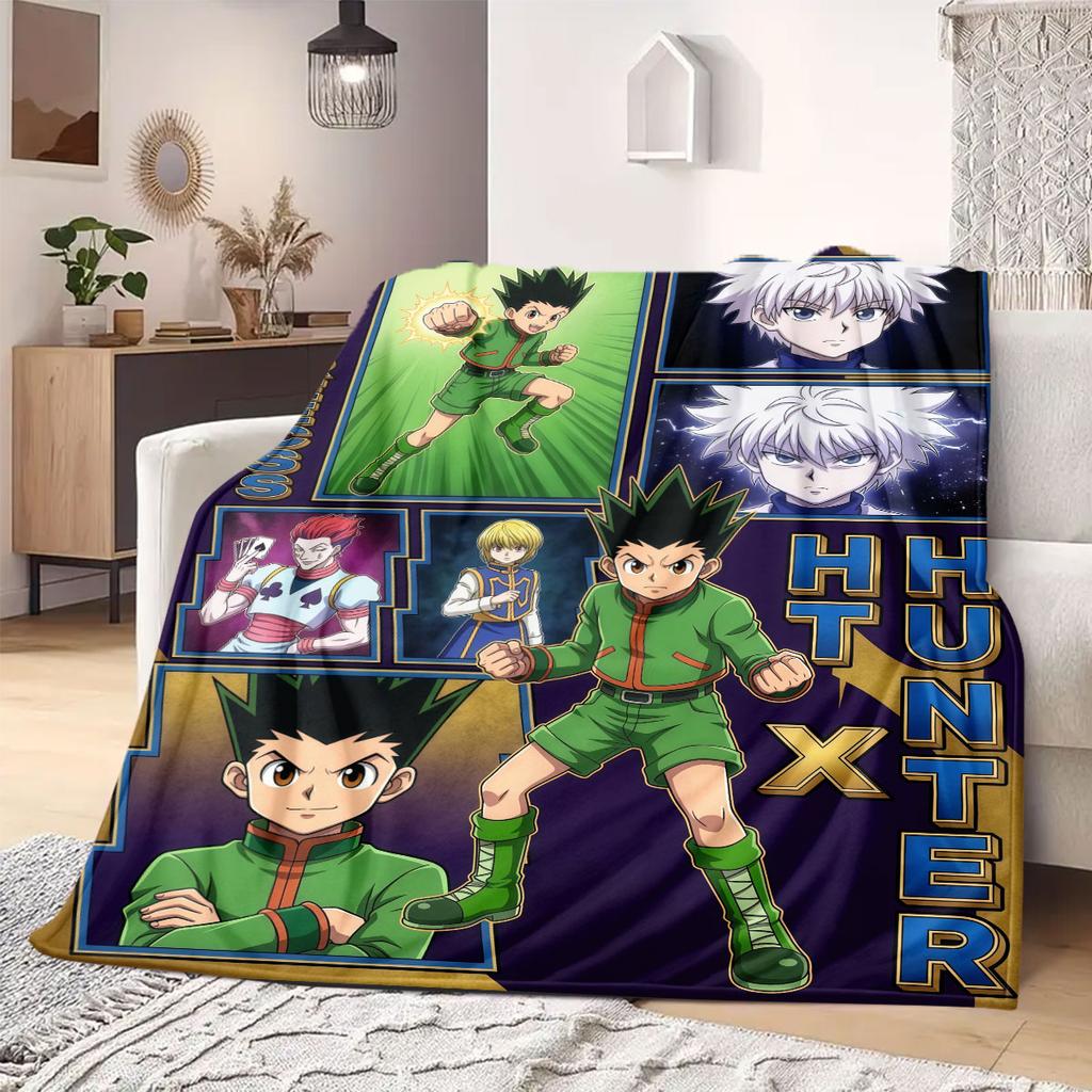 Hunter×Hunter Beautiful Cartoon Flannel Blanket, Printed Decorative Throw, Warm and Soft for Bedroom, Sofa and Outdoors_LIAN
