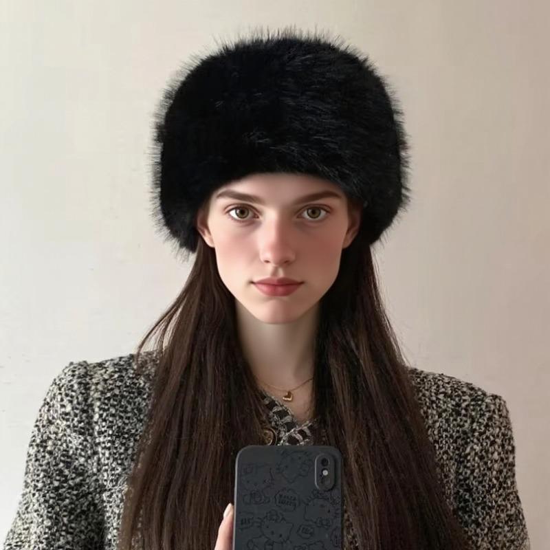 Winter Fluffy Imitation Fur Thickened for Keep Warmth Plush Bucket Hats Women Fashion Outdoor Skiing Ear Protection No Eaves Hat
