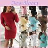 Women's Fluffy Long Sleeve Sweater Top Cozy Bodycon Mini Jumper Dress Blouse