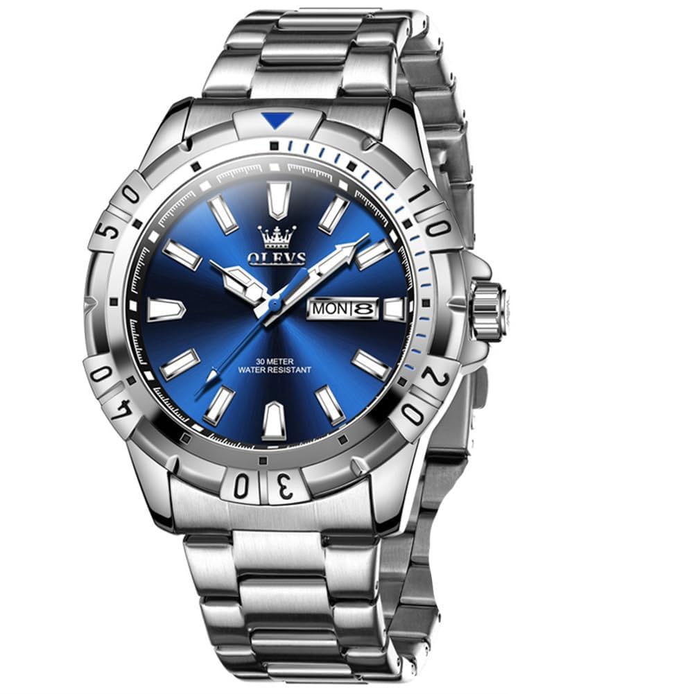 

OLEVS Men s Quartz Watch, Popular, Stylish, Cool, Multi-Function Watch with Stainless Steel, Waterproof, Luminous, Date Display, Analog, Fashionable,