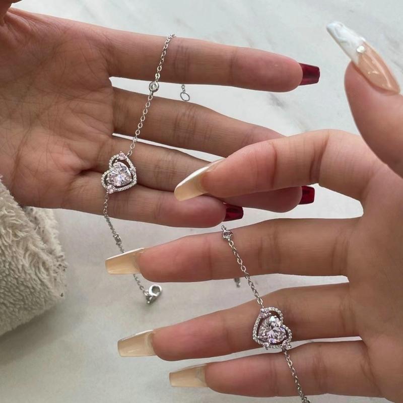 Korean Fashion Pink Crystal Heart Pendant Necklaces Women Girls Y2K Sparkling Rhinestone Fairy Clavicle Chain Jewelry Gifts