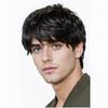 Men’s Natural Look Short Brown Synthetic Wig Fluffy Curly Style Wig with Bangs