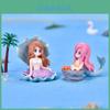 Plastic Cartoon Mermaid Figurine Shell Hair Yellow Pink Red Crafted Aquarium Ornament