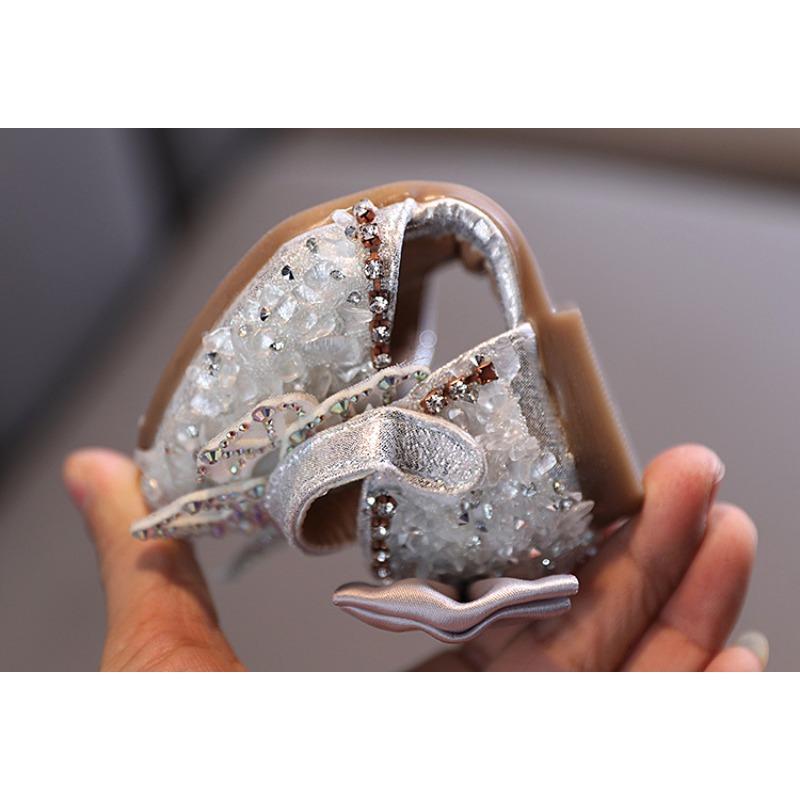 Summer New Korean-style Rhinestone Bow Girls' Sandals Princess Shoes Children's Shoes Spring Style Girls' Leather Shoes Trendy