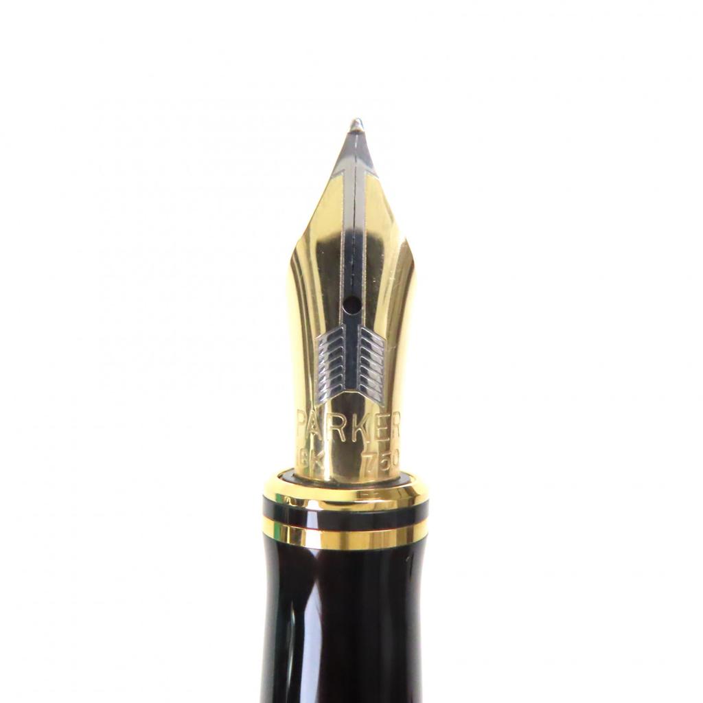 Excellent PARKER Fountain Pen Duo Fold Marble Blue International Navy Black Gold 18K Mens Used