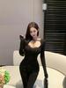 Spring 2026 Korean Yujie Style Black Lace-up Mesh Top Base Layer