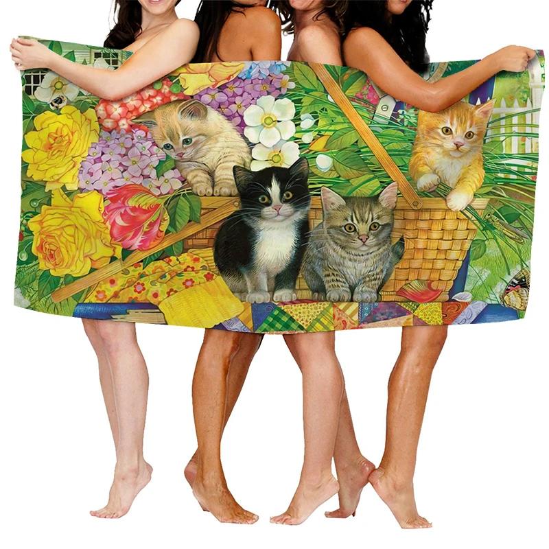 

Cat Lover s Print Bath Towel Set - Soft Absorbent Towels for Cat Enthusiasts, Adorable Designs for Everyday Use and Comfort W30*H60(CM)