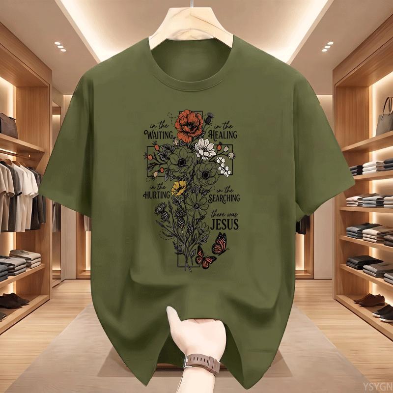 There Was Jesus T Shirt Floral Cross Tshirt Christian Faith Based Gift For Unisex Unisex Religious Printed Short Sleeve Tshirts Top