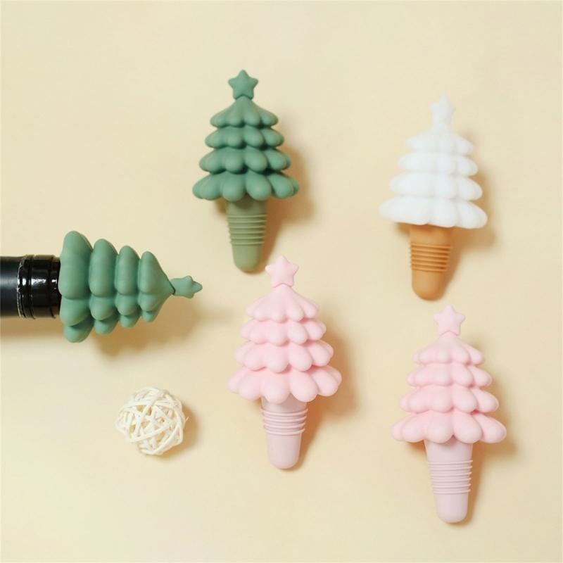 Niedlicher Weihnachtsbaum-Form Silikon-Flaschenverschluss für Weinaufbewahrung Leicht zu Reinigen Feiertagsparty Getränkeversiegelung