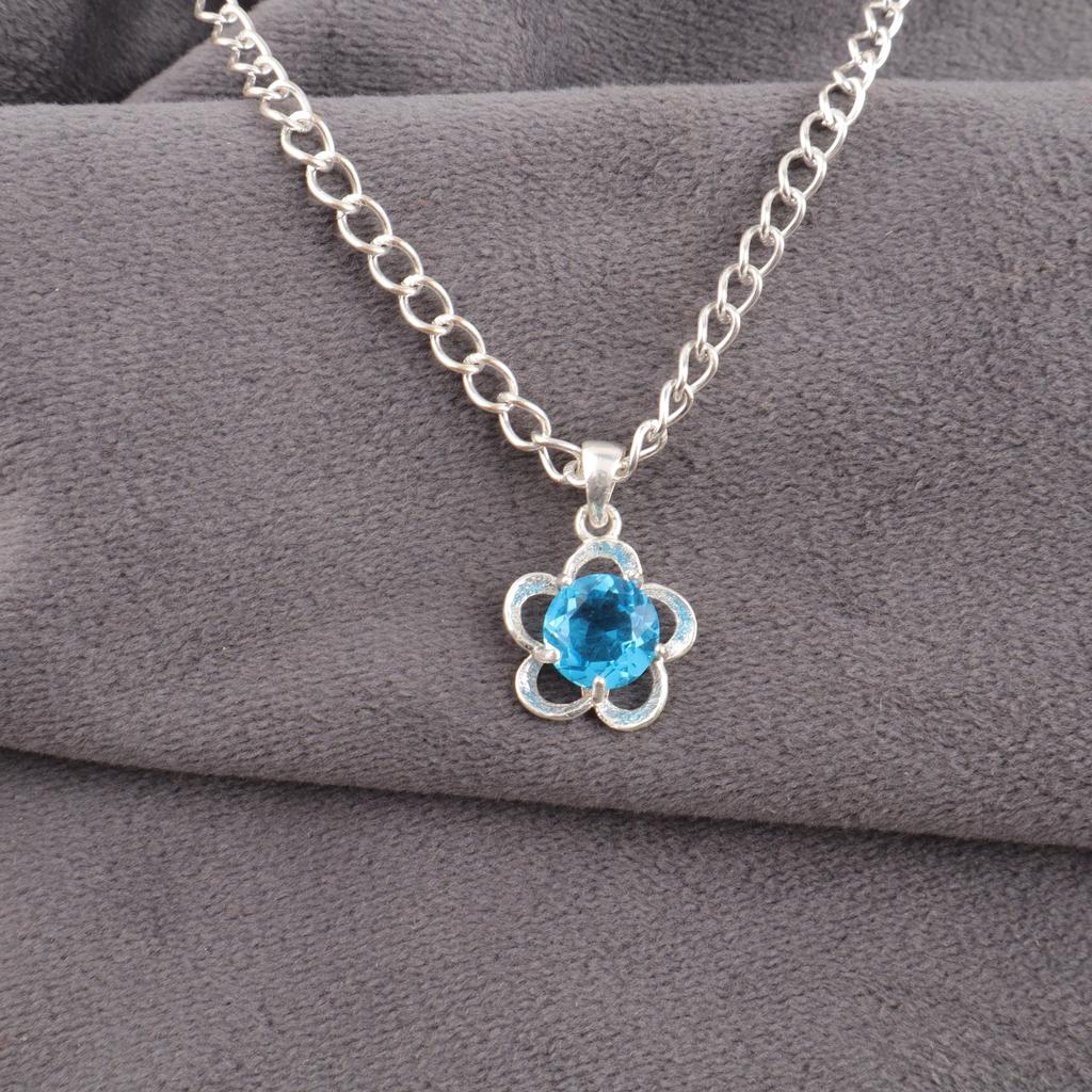 Swiss Blue Topaz Gemstone Handmade 925 Sterling Silver Jewelry, Beautiful Pendant For Wedding Gift