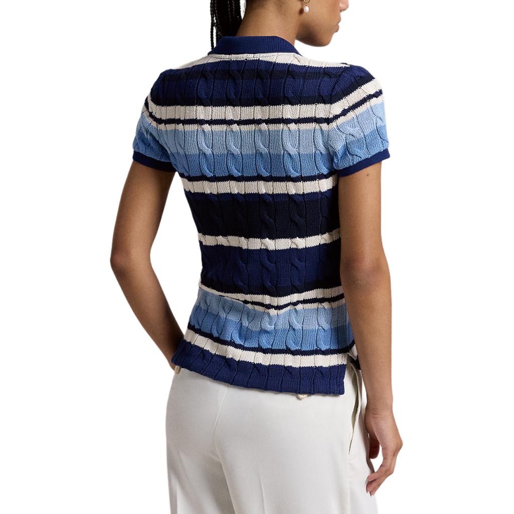 Polo Ralph Lauren Slim Fit Striped Button Short Sleeve Polo Shirt Women Tops Blue WMPOKNINB920187-999