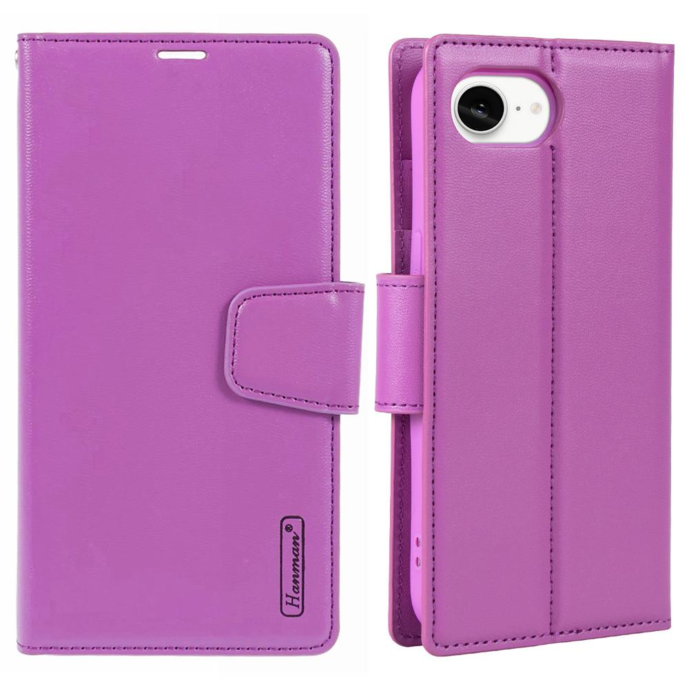 

HANMAN Mill Series for iPhone 16e Case Wallet Stand PU Leather Phone Cover Purple