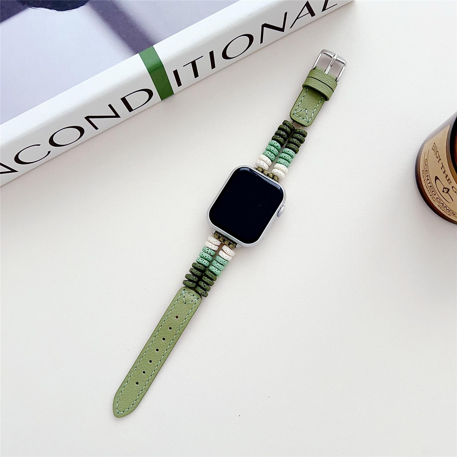 

For Apple Watch 10 46mm/Ultra 2/Ultra 49mm/9 8 7 45mm/SE (2023) SE (2022) SE 6 5 4 44mm/3 2 1 42mm Leather Strap Green