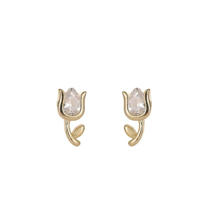 S925 Sterling Sølv Søte Rose øredobber Ins Style Innlagte Zircon Allsidige øredobber