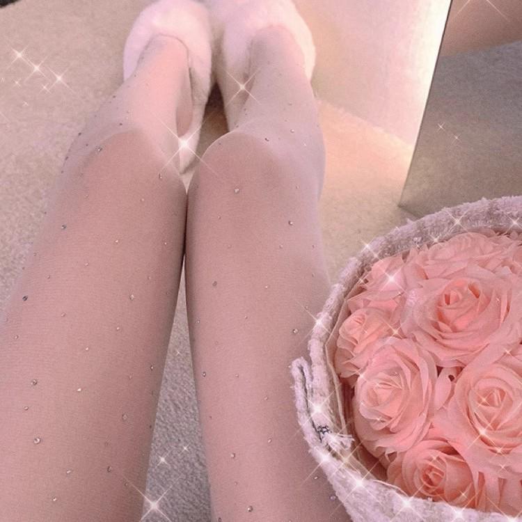 Ultra-Thin Black & White Rhinestone Net Stockings for Women - Sexy, Trendy JK Style Pantyhose for Spring & Summer