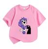 Kids Boys Girls 100% Cotton Short Sleeve Crew Neck T-Shirt, Cute Cartoon Purple Hair Robot Character Print Casual Soft Breathable Summer Tee for Child